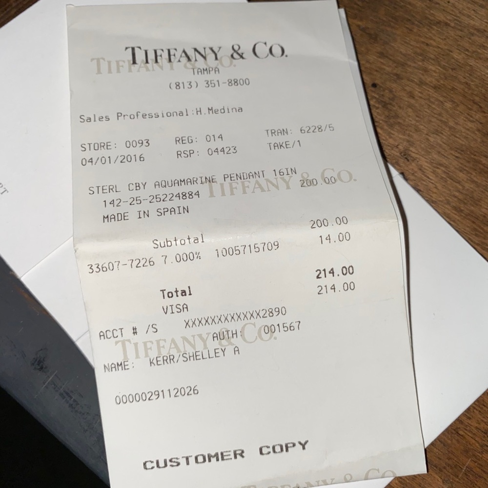 Tiffany & Co. aquamarine necklace